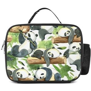 Animal Panda Aquarel Geïsoleerde Lunchbox Grappige Koeler Tote Tas Afneembare Herbruikbare Draagbare voor Kantoor Picknick Wandelen Strand