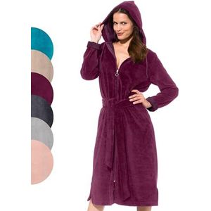 Morgenstern dames luxe badjas met rits met capuchon velour bamboe katoen microfiber bordeaux S