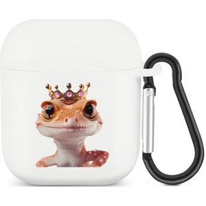 Gecko met kroon Leuke Case voor AirPods 2&1 Schokbestendige Beschermende Hoofdtelefoon Gevallen Cover Met Sleutelhanger voor Mannen Vrouwen