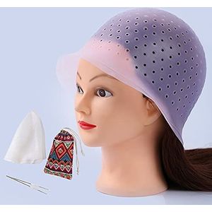 MILANGE Voorgeponste Highlight Cap Sets (wit en paars) - Open gaten, herbruikbare siliconen haarverf caps met haak voor professioneel kantelen en thuissalon gebruik