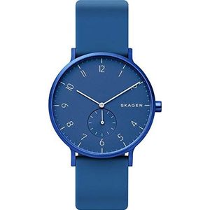 Skagen Aaren Kulor Driewijzer, 41 mm behuizingsgrootte, aluminium horloge met siliconen armband, blauw, Eén maat, analoog horloge