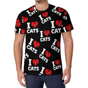 I Love Cats And Coffee T-shirt met korte mouwen voor heren, casual T-shirt met ronde hals, modieus zomertops