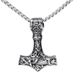 Viking Odin Thor's Hammer Ketting Voor Mannen Vrouwen - Noorse Mythologie Roestvrij Staal Vintage Mjolnir Amulet Hanger - Handgemaakte Mode Straat Heidense Biker Ierse Sieraden