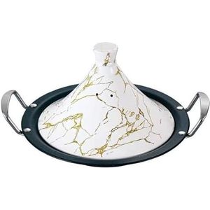 Royal Swiss - Kook tajine - 32 cm - wit&gold - geschikt ook voor Inductie - porseleinen deksel