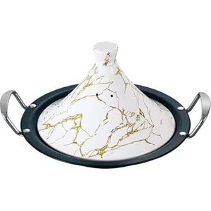 Royal Swiss - Kook tajine - 32 cm - wit&gold - geschikt ook voor Inductie - porseleinen deksel