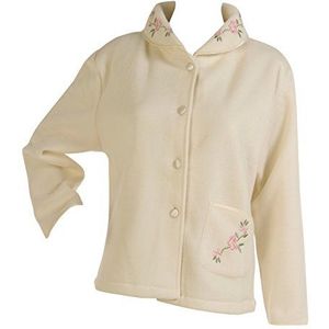 Slenderella Dames Zachte Polar Fleece Button Up Bed Jas Bloemen Geborduurd Detail Huis Jas (Verschillende Kleuren)