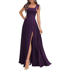 Chiffon bruidsmeisjesjurken voor dames, met spleetplooien, formele avondjurken, grote maten, Pruim, 32