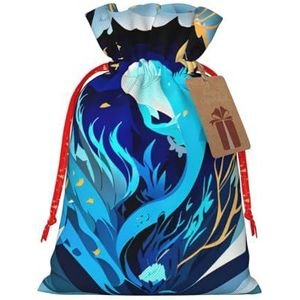 Diepblauwe Dierlijke Walvis Herbruikbare Kerstmis en Festival Gift Bags,Gift Packaging Bags Stijlvolle Doek bewerkte Zakken