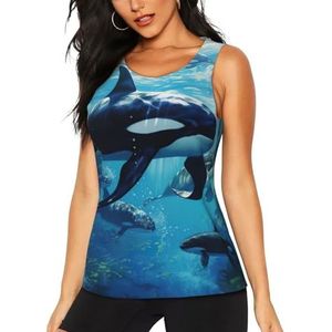 Orka's zwemmen langs print hete zomer mouwloze tops atletische tanktops sportschool actieve levensstijlen casual uitstapjes, Zwart, S