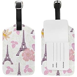 Jeansame Bagage Tag Koffer Label Gepersonaliseerde Lederen Reizen Bagage Tag Eiffeltoren Parijs Bloem Frans
