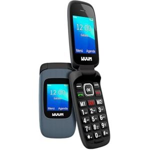 WUUM Klap Klap mobiele telefoon met dubbel display, grote toetsen en cijfers, 2 direct geheugen en SOS-knop, bluetooth, grote batterij 800 mAh, USB-C | Titanium