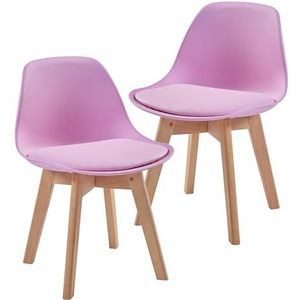 [en.casa] Kinderstoel Elvdal set van 2 bureaustoelen voor kinderen zithoogte 32 cm gestoffeerde stoel met houten poten 56x38x33 cm roze