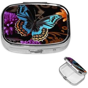 Pillendoosje medicijnpillenorganisator vlinder op mooie bloem kleine pillendoosje reizen pillencontainer draagbare pillenhouder voor zak 2 compartimenten pillenhouder pillendozen voor reizen