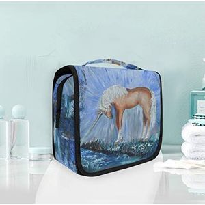 Opknoping opvouwbare toilettas schilderij blauw paard make-up reizen organizer tassen tas voor vrouwen meisjes badkamer