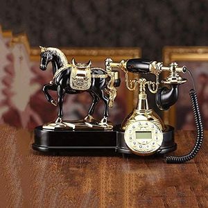Telefoon Retro Telefon Kreatives Festnetz Pferdeform Schwarz Metallbügel Harz Chip Lange 34,5 cm