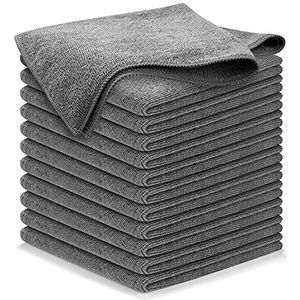 USANOOKS Microvezel reinigingsdoek grijs - 12 verpakkingen 32 x 32 cm - High Performance - 1200 wasbeurten, ultra-absorberende handdoeken weven vuil en vloeistof voor streepvrije spiegel glans - auto