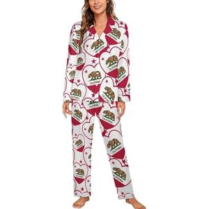 California Vlag Hart Lange Mouw Pyjama Sets Voor Vrouwen Klassieke Nachtkleding Nachtkleding Zachte Pjs Lounge Sets