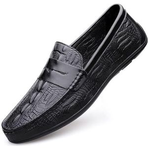 Loafers for Mannen Ronde Neus Veganistisch Leer Krokodilprint Penny Loafers Comfortabele Platte Hak Antislip Fashion Party Slip-on (Color : Black, Size : 44.5 EU)