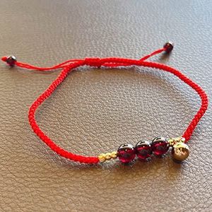 Dames armband, jongens armband Rode koord armband Crystal rijkdom enkelband armband for vrouwen natuurlijke rode granaat kralen geweven enkelband vakantie sieraden Talisman geluk (Color : Garnet, Si