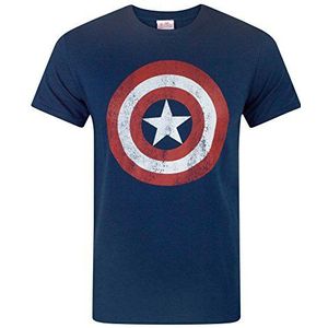 Marvel Captain America Distressed Shield T-shirt voor heren, Blauw, XXL