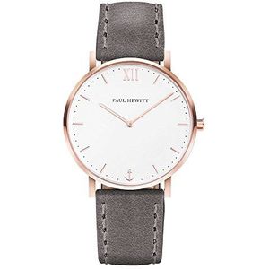 PAUL HEWITT Sailor Line wit zand - roestvrij stalen horloge voor vrouwen in roségoud met grijze lederen band, witte wijzerplaat, Goud, Case Ø: 36 mm/Strap: 196 mm