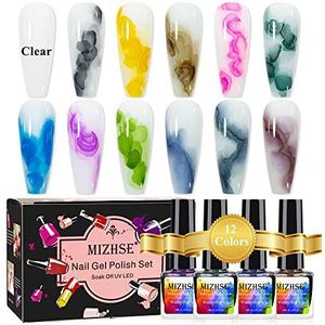 MIZHSE Bloeiende Gel Nagellak, 12 Kleuren Marmeren Nagellak, Nagelinkt Magische Aquarel Roze Blauw Paarse Bloesem Gel voor Manicure Nagellak Art Bloem Design