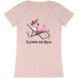 Flemme T-shirt in roze, voor dames, bedrukt in Frankrijk, 100% biologisch katoen, cadeau voor verjaardagsdieren, origineel grappig, Roze gemêleerd, S