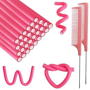 BIEAEIA 60 stuks flexibele krultangen, draaibare schuimstaafjes, hittebestendige haarstokken, haarrollen en rattenstaartkam van staal voor haar L
