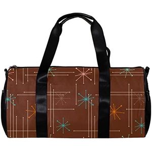 Ronde Gym Sport Duffel Bag met Afneembare Schouderband 50S Mid Century Modern Patroon Training Handtas Nachttas voor Vrouwen en Mannen, Meerkleurig, 45x23x23cm/17.7x9x9in