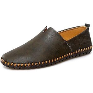 Comodish Mens Loafers Vegan Leather Stitching Details Smoking Shoes Flat Heel Comfortable Anti-slip Party Walking Slip On (Color : Dark Green, Size : 40 EU)