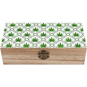 Groen onkruid blad patroon houten ambachtelijke opbergdoos met deksels aandenken schat sieraden doos organisator