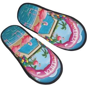 BONDIJ Flamingo en zwembad Print Slippers Zachte Pluche Huisslippers Warme Slip-on Slides Gezellige Indoor Outdoor Slippers voor Vrouwen, Zwart, one size