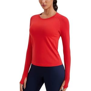 CRZ YOGA Vrouwen Sport Lange Mouw Shirt Geribbeld Duimgat Lange Mouw Tshirt Hardloopshirt Fitness Sportschool Top Tops Diep rood XS