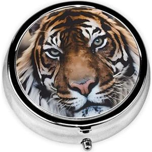 Tiger draagbare pillendoos, 3 compartimenten medicijnpillenetui, bedrukte pillenorganizer voor zakportemonnee en reizen