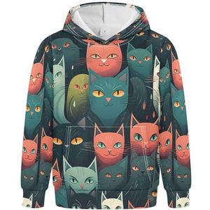 KAAVIYO Herhaaldelijk kattenpatroon, hoodies, atletische sweatshirts, met capuchon, schattig, 3D-print, voor meisjes en jongens, Patroon, M