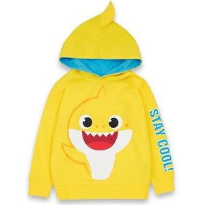 Baby Shark kinderhoodie | Kinderen blijven koel geel zingend zeewezen familie grafisch sweatshirt met capuchon | Blauw gevoerde capuchon compleet met 3D-vin | Merchandisecadeau voor cartoonkleding
