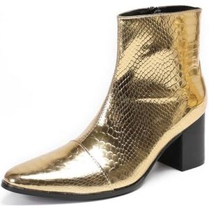 Dcbdx Herenlaarzen met hak en rits aan de zijkant, gouden Chelsea-laarzen van lakleer, casual hakschoenen,Goud,37 EU