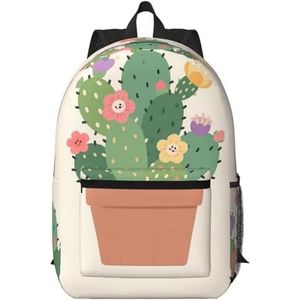 Zelinge Cartoon Cactus Beige Casual Rugzak Casual Dagrugzak Voor 13-Inch Laptop Wandelen Rugzakken, Cartoon Cactus Beige, One Size, Reizen Rugzakken