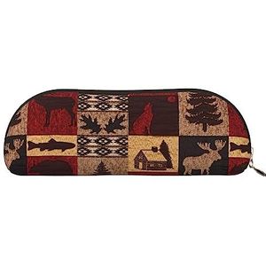 IguaTu Lodge Bear Herten Vissen Lederen Potlood Pouch - Cosmetische tas met gladde ritssluiting - Muntentas - Kantoorbenodigdheden Organizer, Goud, Eén maat, Schooltas