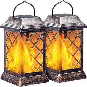 SOLARBABY Tuin Licht Zonne-licht Buitenlantaarn Solar Light Lantern Metaal Licht Vlam Verdwijnen Tuin Verlichting Deur Vanilla Garden Ingang Partij Binnen Waterdichte Draadloze Verlichting Decoratie (2 sets)
