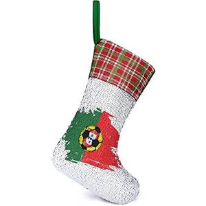 Portugese Voetbal Vlag Magische Kerst Kousen Pailletten Kleur Veranderende Opknoping Decor voor Gift Kerstdag Xmas Boom Open haard