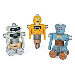 Janod - Brico'Kids Wooden Robots - Construction Toy - Teaches Fine Motor Skills and Imagination - Ages 3 and Up, J06473