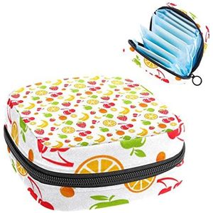 Periode Pouch Draagbare Tampon Opbergtas,Tampon Houder voor Portemonnee Vrouwelijke Product Organizer,Gekleurde Vruchten Patroon Design-01, Meerkleurig, 4.7x6.6x6.6 in/12x17x17 cm