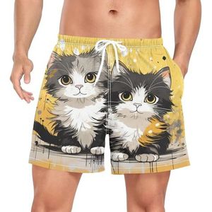 Niigeu Cartoon Baby Cat Kittens Heren Zwembroek Shorts Sneldrogend met Zakken, Leuke mode, S