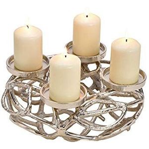 Luxe zilveren adventskrans Art Deco kerststuk van metaal Ø 30 cm zilver decoratieve krans Kerstmis stompkaarsenhouder Kerstmis advent winter kerstdecoratie woondecoratie