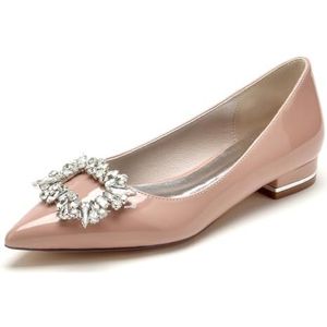 EICOFF Dames Lage Hakken Strass Bruids Trouwschoenen Gesloten Puntige Neus Platte Sandalen Werk Kantoor Bruiloft Dansen Schoenen,Nude pink,36 EU