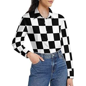 Wit zwart geruit damesshirt met lange mouwen button down blouse casual werk shirts tops 3XL