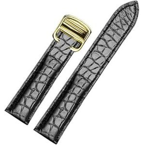 Jeniko 18 20 22 23 24 25mm hoge kwaliteit krokodil lederen horlogeband compatibel met cartier tank Londen solo lederen horlogeband mannen vrouwen (Color : Black gold, Size : 16mm)