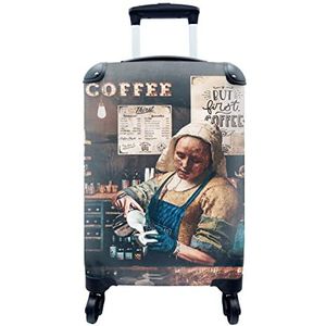 MuchoWow® Koffer - Koffie - Melkmeisje - Barista - Vermeer - Kunst - Cappuccino - But first coffee - Past binnen 55x40x20 cm en 55x35x25 cm - Handbagage - Trolley - Fotokoffer - Cabin Size - Print