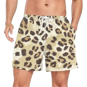 Niigeu Leopard Skin Camouflage Beige Zwembroek voor heren, sneldrogend, met zakken, Leuke mode, XXL
